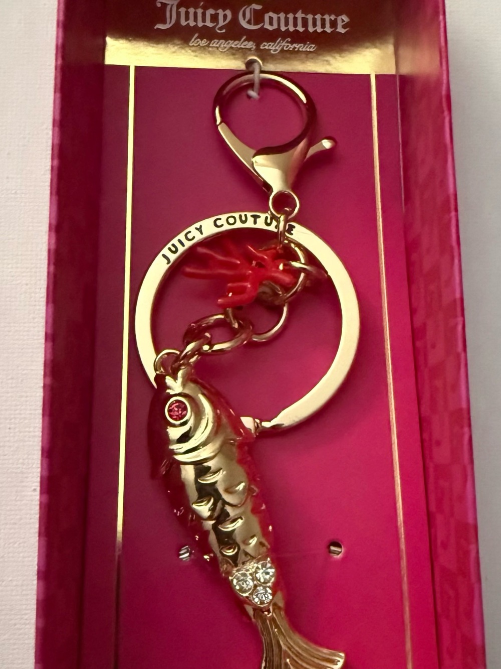 Juicy Couture Gold & Pink Fish Keyring Charm